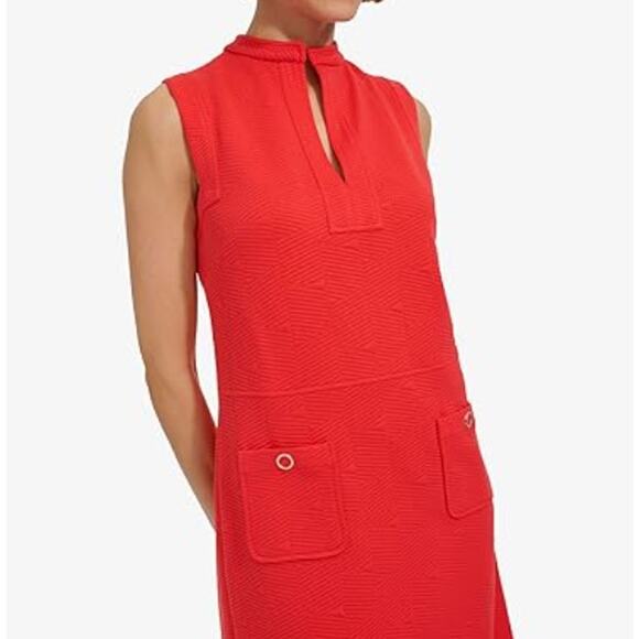 Tommy Hilfiger Shift Mini Dress WMNS 16 Pink Sleeveless Split Neck Jacquard Knit - Picture 2 of 13